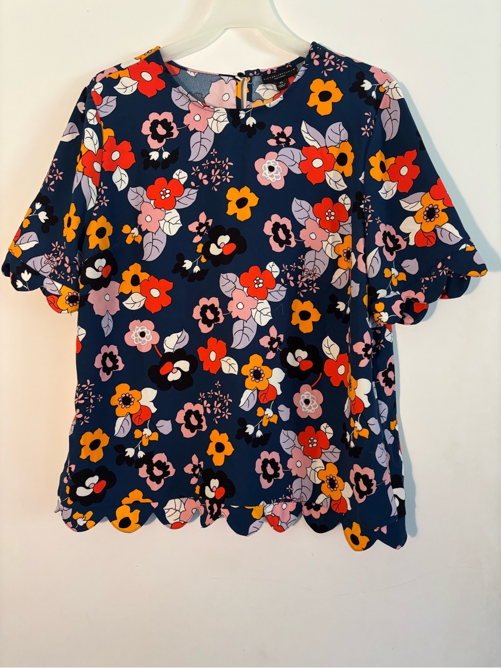 Victoria Beckham Floral Scallop Blouse XL Navy